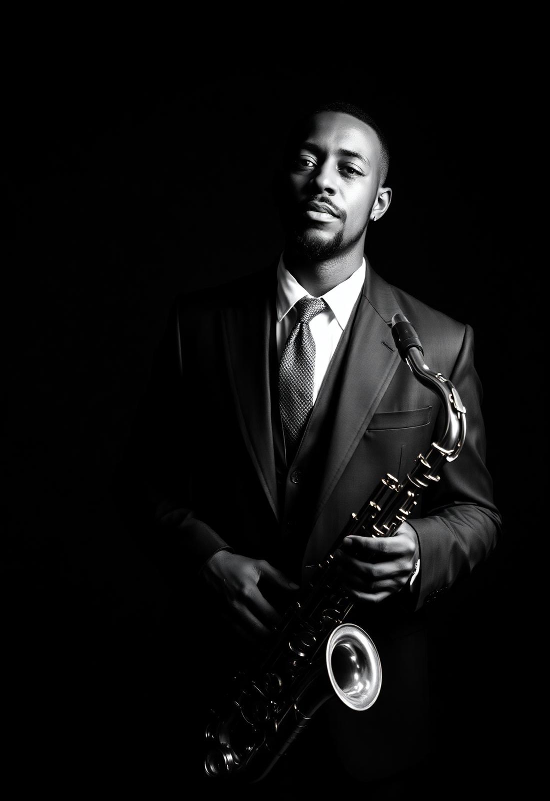 Studio portrait of saxophonist Sipho Lang